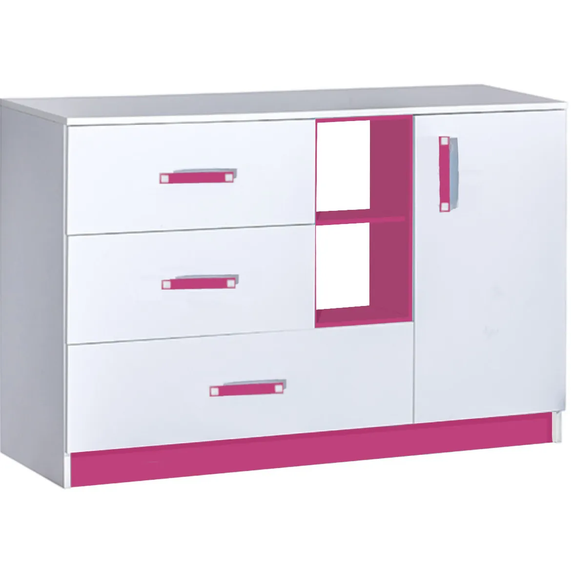Trafiko komoda 3 fioke + 1 vrata 130x40x83  bela/roze