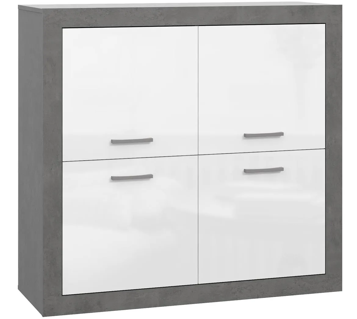 Trebbia komoda 4 vrata 113x41x107,5 beton/bela visoki sjaj