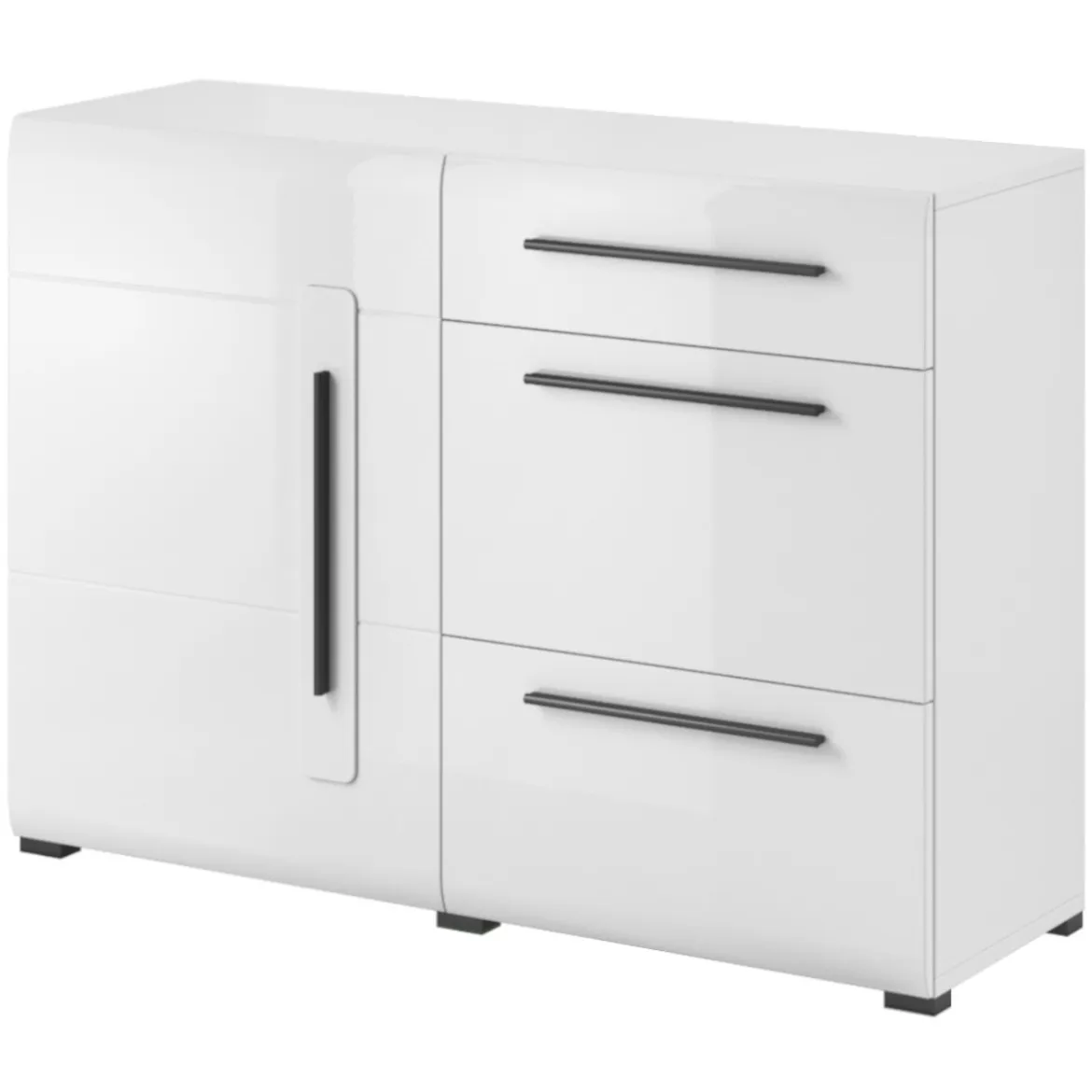 Tulsa komoda 1 vrata + 3 fioke 120x39x86 cm bela visoki sjaj