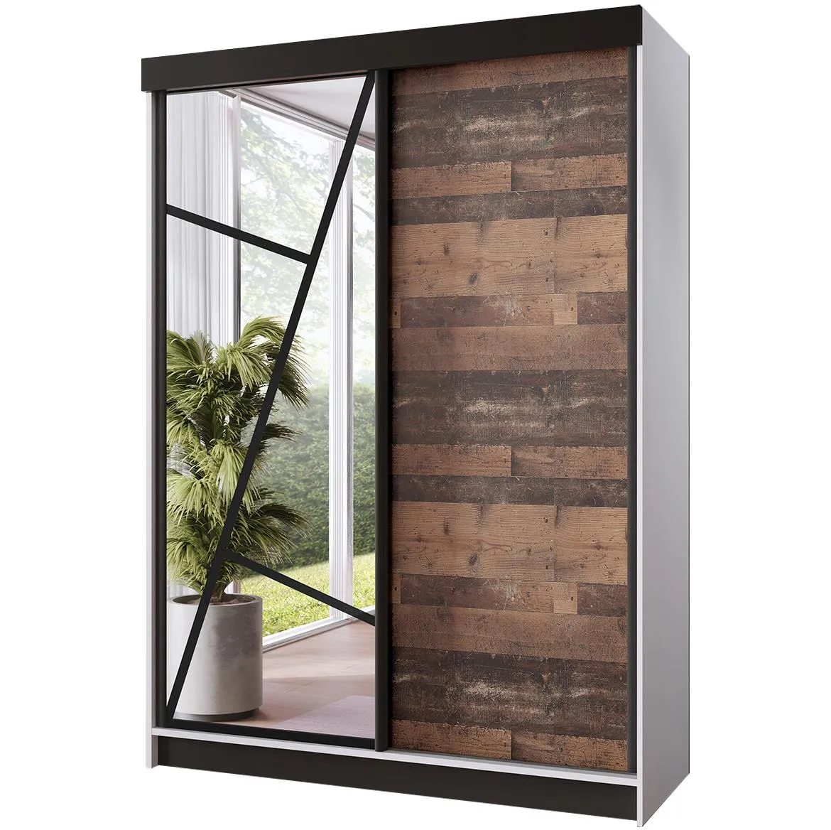 Vena klizni ormar 2 vrata/ogledalo 167x59x205 cm beli/rustik drvo