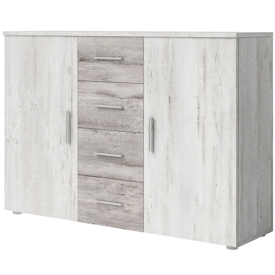 Vera komoda 2 vrata + 4 fioke 132x38x93 cm izbeljeno bela