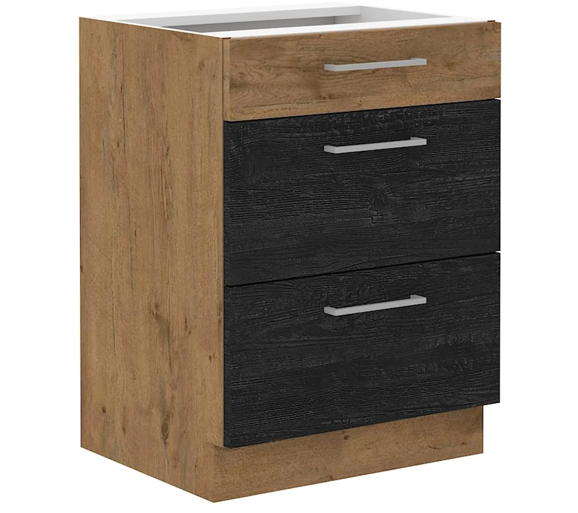 Vigo 60D 3S BB kuhinjski element 3 fioke 60x51,6x82 cm hrast/tamno sivi