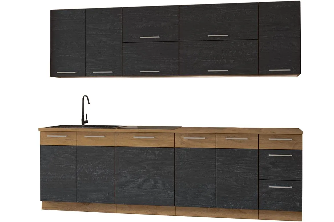 Vigo Dark kuhinja bez radne ploce 260x50x200 hrast/siva mat