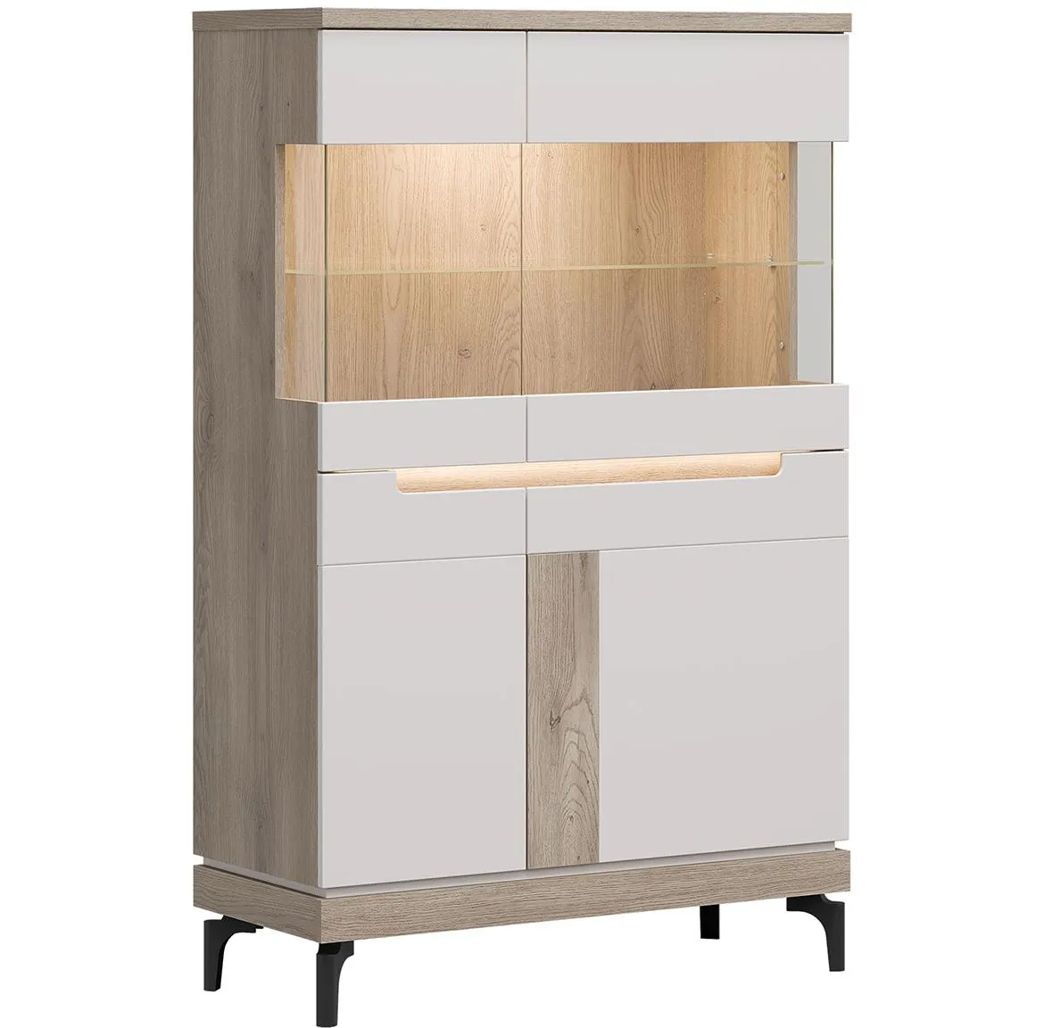 Vitrina Aston An04 90x39x143 hrast/kašmir bež