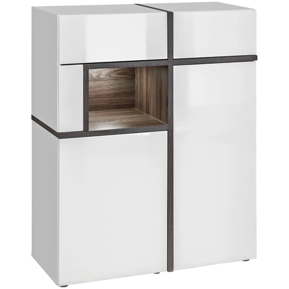 Vitrina Cross 2 vrata+2 fioke+1 otvor 90x40x110 cm bela/tamni hrast