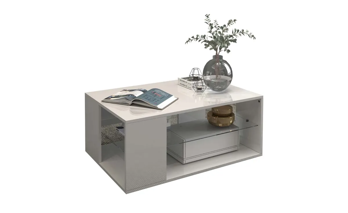 Wallis klub sto sa policom 90x60x40 cm belo visoki sjaj