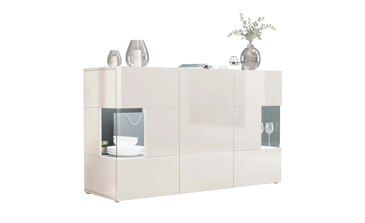 Wallis komoda 1 vrata + 2 staklena vrata  135x40x80 cm bela boja visoki sjaj