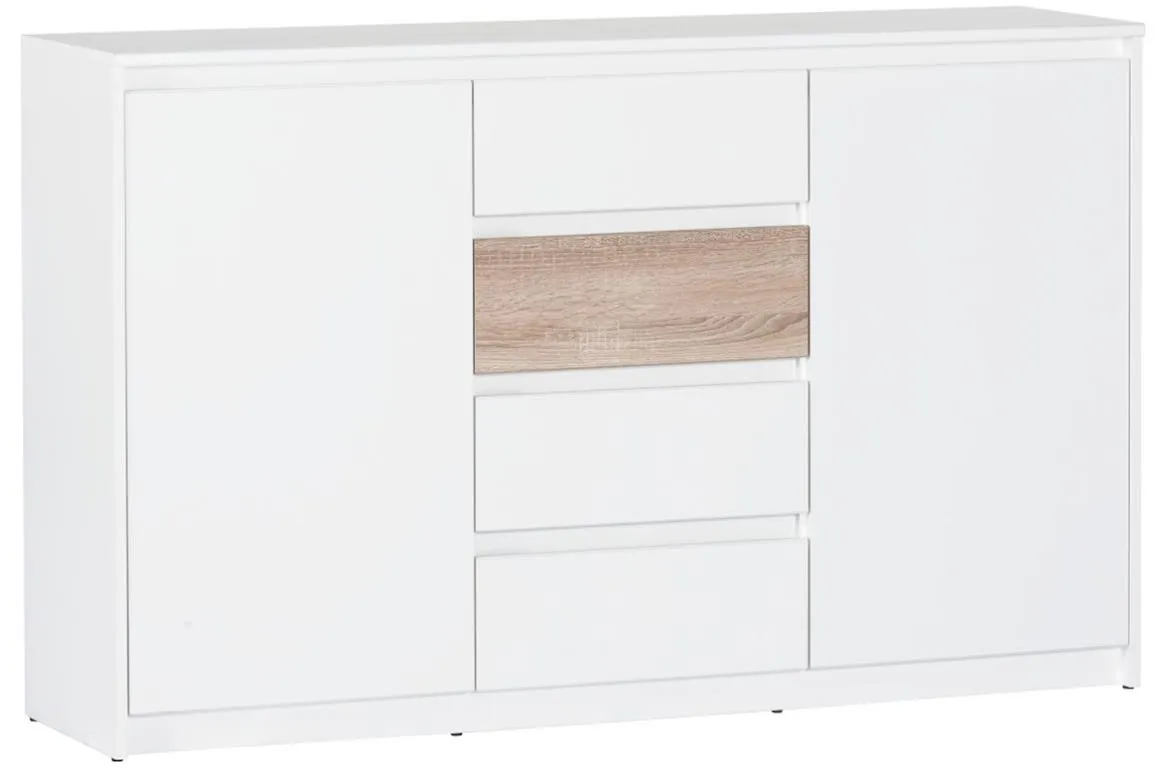Wenecja 06 komoda 2 vrata+4 fioke 145x38x90 cm bela/natur (sonoma hrast)