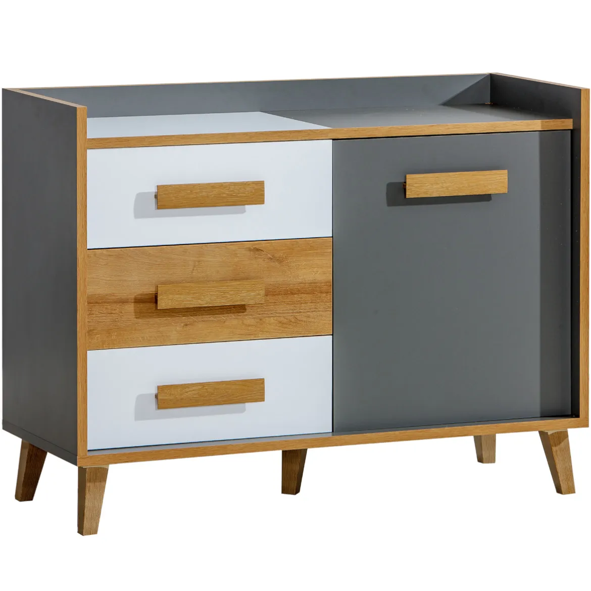Werso komoda 3 fioke + 1 vrata 120x46x89,5 natur/siva/bela