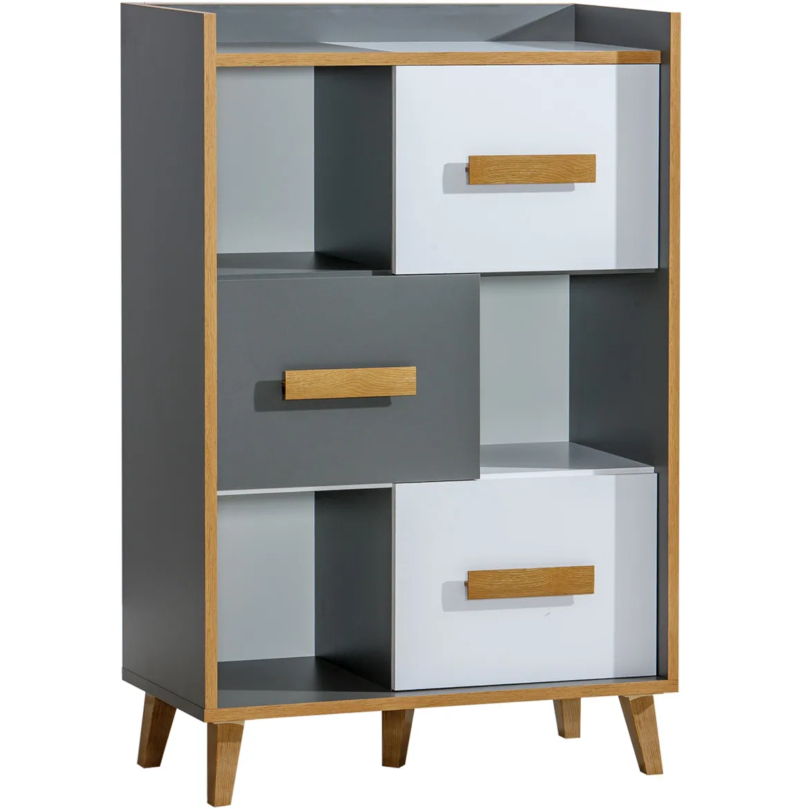 Werso komoda 3 fioke 90x42x135,4 natur/siva/bela