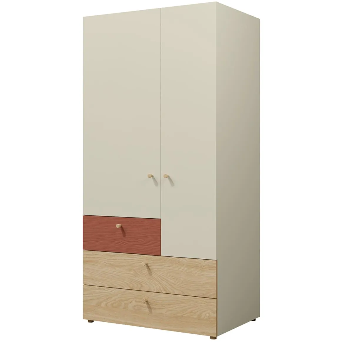 Yuki 2 2 vrata+3 fioke 90x60x185 cm crvena/bež/hrast