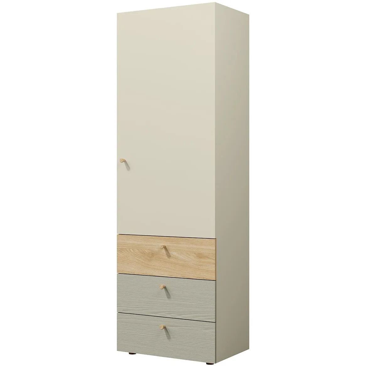 Yuki 4 ormar 1 vrata+3 fioke 60x40x185 cm eukaliptus/bež/hrast