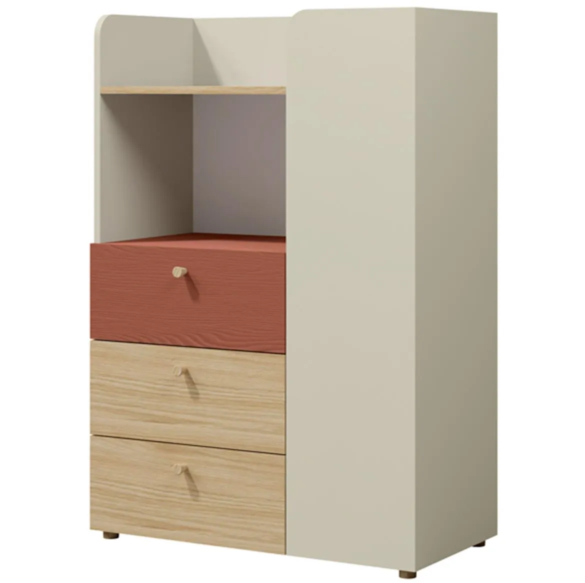 Yuki 7 komoda 1 vrata+3 fioke 80x40x114 cm crvena/bež/hrast
