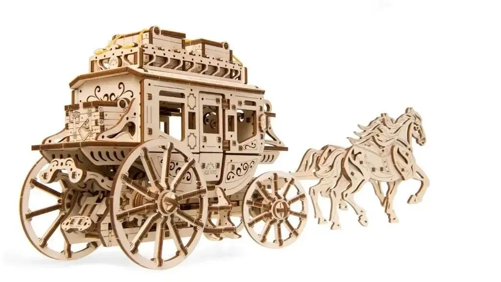 3d drvena mehanička puzzle - Poštanska kočija
