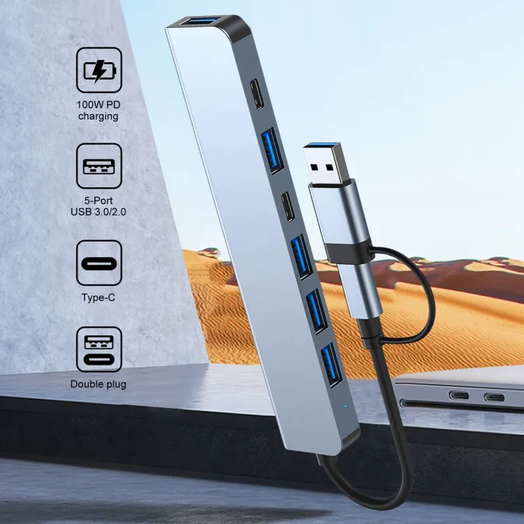 Adapter Type C - USB 3.0 na 2xType C/ 3xUSB 3.0 i 2xUSB 2.0 7u1 20cm kabl