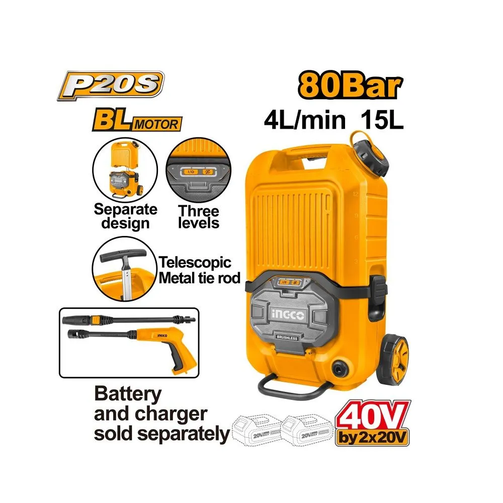 Akumulatorski perač pod pritiskom CPWLI4006 SOLO 15L INGCO