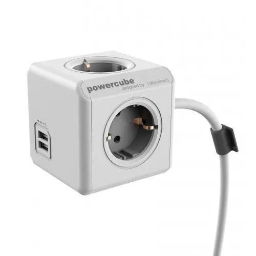 ALLOCACOC DESIGNNEST PowerCube Extender produžni kabl sa 4 utičnice 1402GY/DEEUPC/ sivi