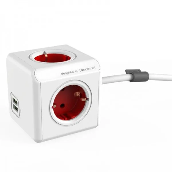 ALLOCACOC DESIGNNEST PowerCube Extender produžni kabl sa 4 utičnice 1402RD/DEEUPC/ crveni