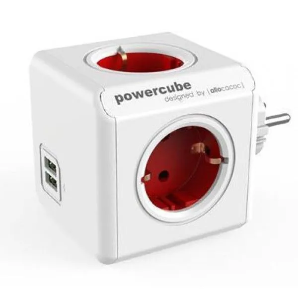 ALLOCACOC DESIGNNEST PowerCube produžni kabl sa 4 utičnice + 2 usb 1202RD/DEOUPC, crveni