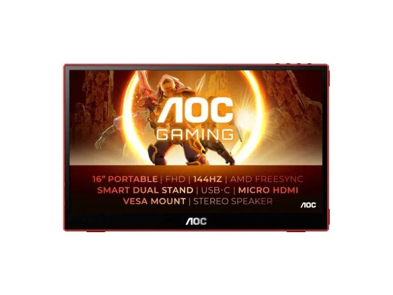 AOC Monitor 16G3 15/6/IPS/1920x1080/144Hz/4ms GtG/HDMI/USB type C/zvucnici/prenosni/crnocrvena