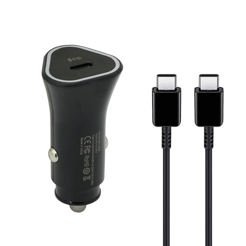 Auto Punjač 25W Type-C ulaz sa Type-C na Type-C kablom, crna