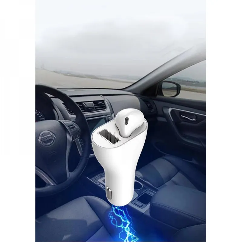 Auto punjač sa Bluetooth slusalicom beli