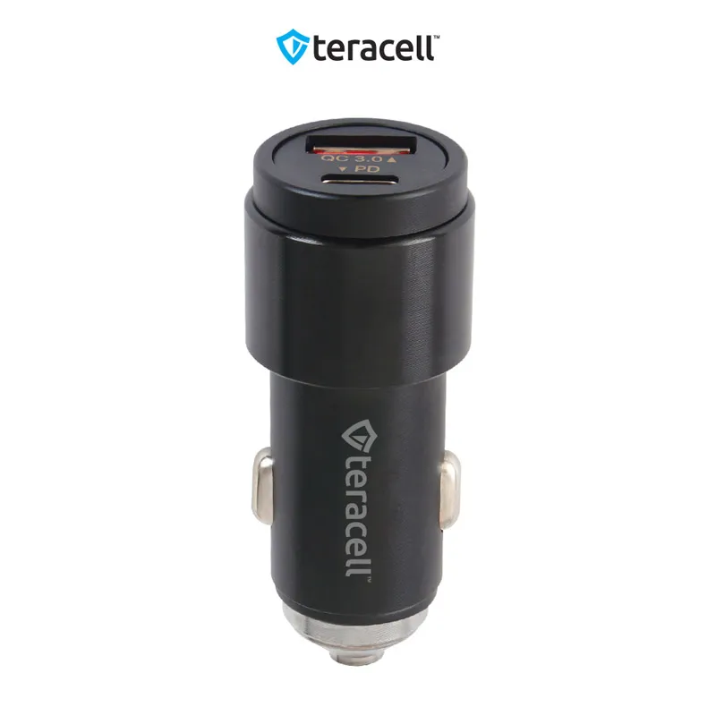 Auto punjač Teracell Evolution TC-11 PD 22.5W + USB QC3.0 20W/ 45W (total) sa Lightning kablom crni