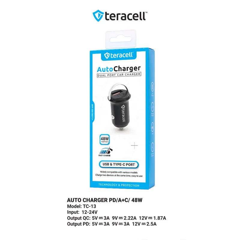 Auto punjač Teracell Evolution TC-13 PD 30W + USB QC3.0 18W/ 48W (total) crni