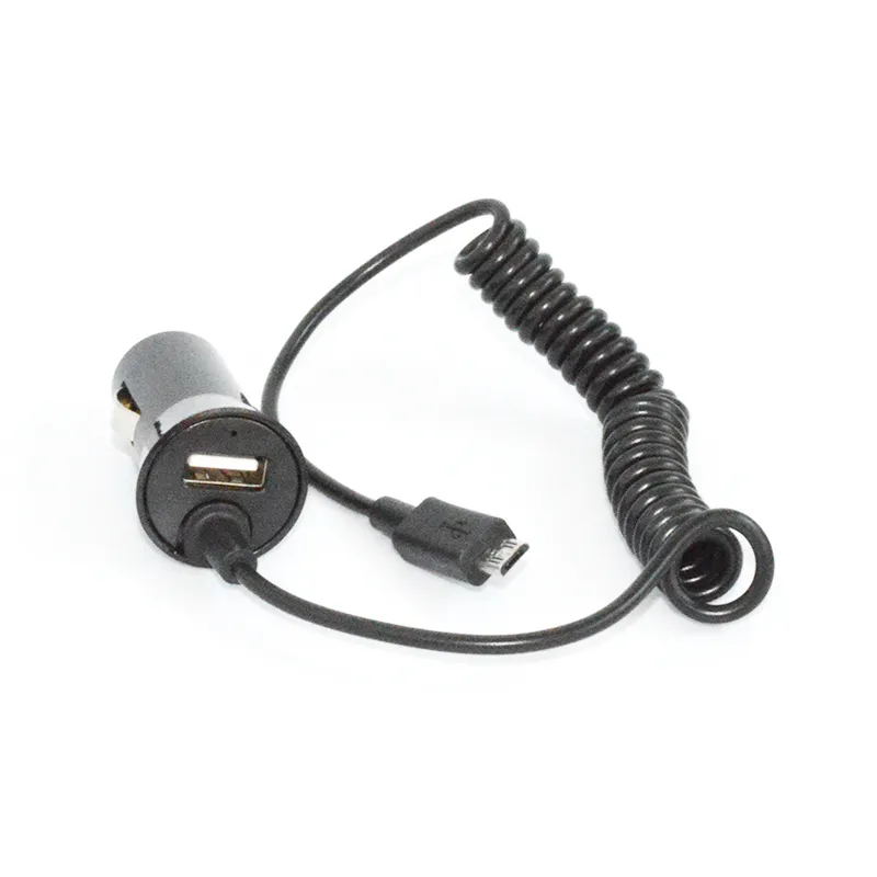 Auto punjač univerzalni 2u1 (Micro usb kabel + USB slot) crni 1A