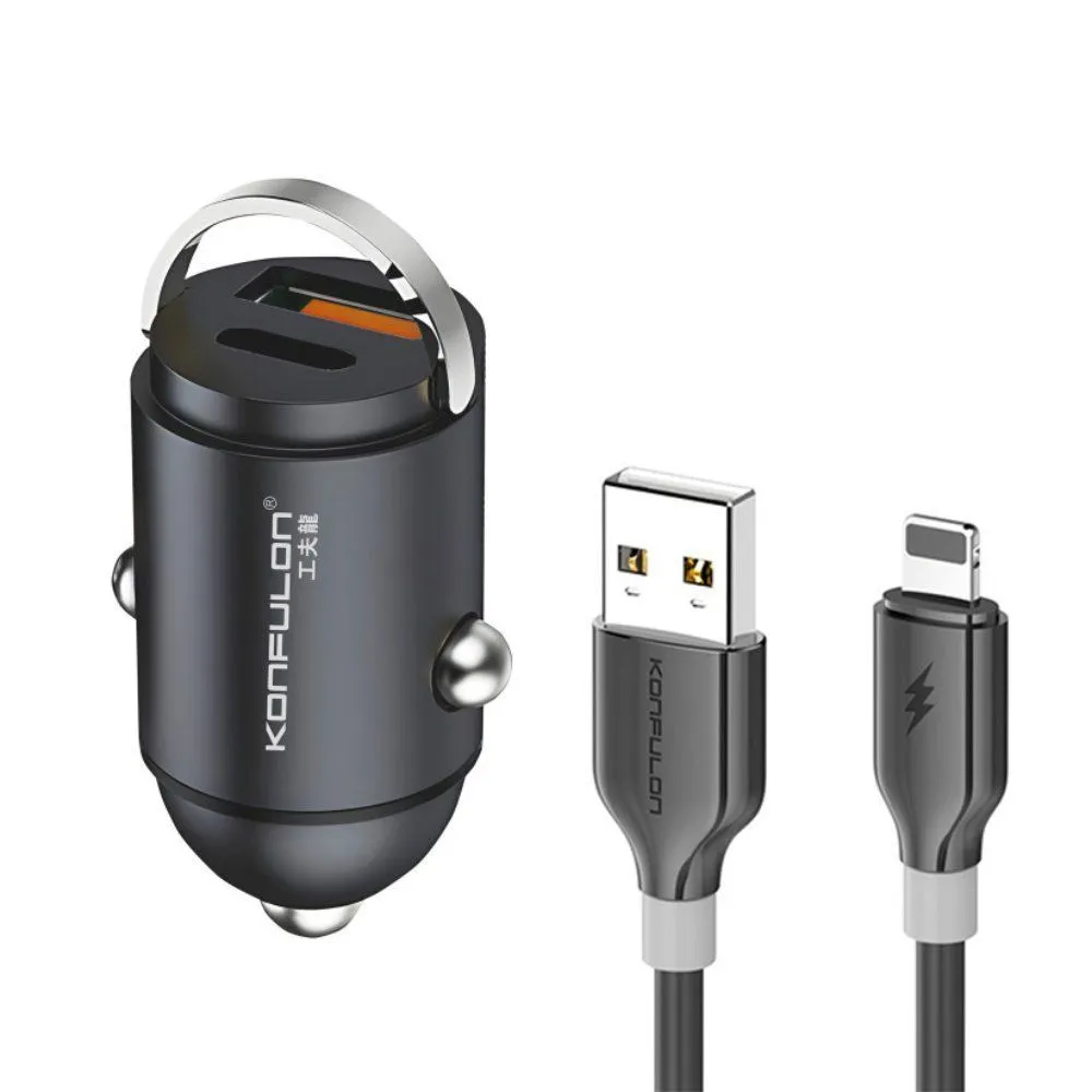 Auto punjac KONFULON C95Q + DC85 QC3.0 20W/ PD 20W sa iPhone lightning kablom crni 1m
