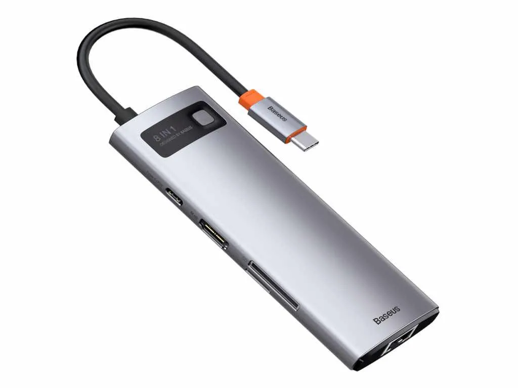 BASEUS Prikljucna stanica 8 u 1 Multifunkcionalna Type-C to HDMI+USB 3.0+PD+RJ45+SD TF siva