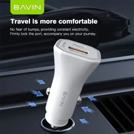BAVIN Auto punjač 20W PD QC3,0 USB i type-C, bela