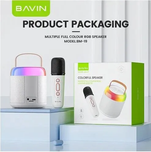 BAVIN Bluetooth zvučnik - BM-19/ mini karaoke sa mikrofonom/ bela