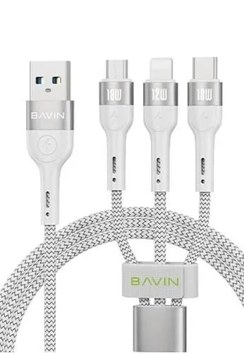 BAVIN Kabl 18W 3 in 1 Micro, type-C, lightning, bela