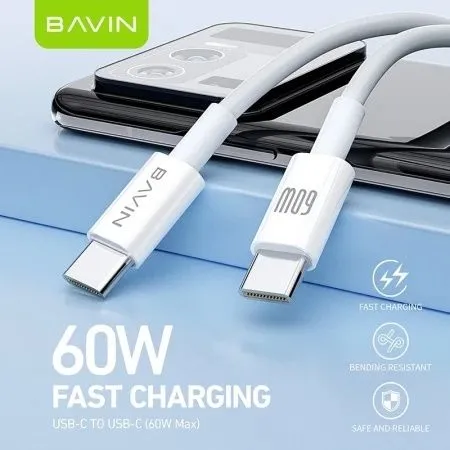 BAVIN Kabl 60W Type-C na Type-C, 1m, bela