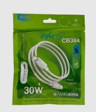 BAVIN kabl CB384PD pleteni 30W/ Type C-Lightning/ 1m/ bela