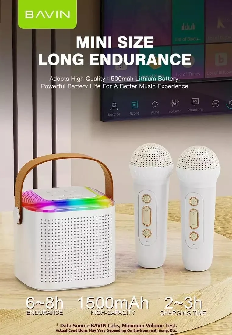 BAVIN mini karaoke zvučnik sa 2 mikrofona, bela
