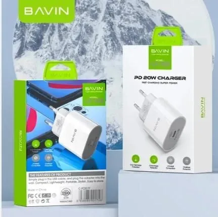 BAVIN Punjač 20W USB-C + kabl type-C 60W/ bela