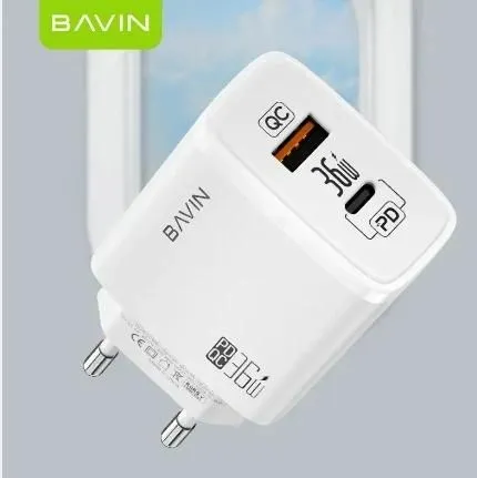BAVIN Punjač 36W USB-A + USB-C/ bela