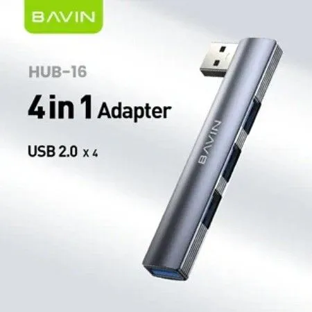 BAVIN USB HUB 90° 4/1 3*Usb 2.0+ 1* Usb 3.0 siva HUB-16