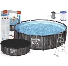 BESTWAY Bazen sa metalnim okvirom, merdevinama i filter pumpom 427x107cm Steel Pro max wood
