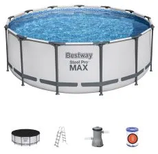 BESTWAY Okrugli bazen sa metalnim okvirom, merdevinama i filter pumpom 396x122cm Steel Pro MAX Set