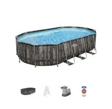 BESTWAY Ovalni bazen za metalnim okvirom, merdevinama i filter pumpom  610x366x122cm Power