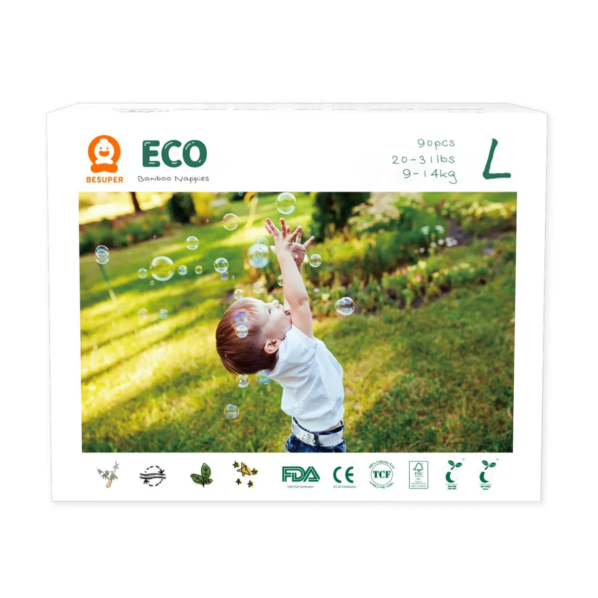 BESUPER ECO Bamboo Pelene L (9-14 kg) 90 kom