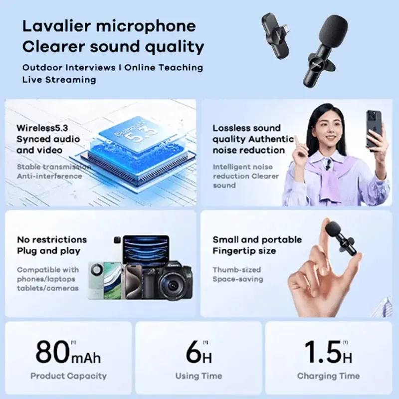 Bezicni mikrofon Lavalier Remax K10 2u1 za mobilni telefon Type-C crni