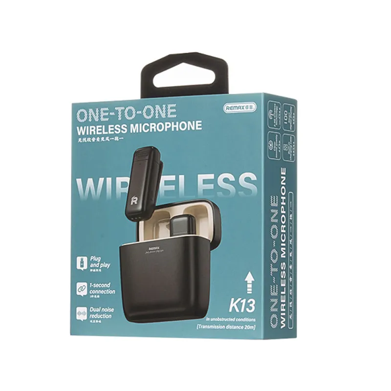 Bezicni mikrofon Lavalier Remax K13 1u1 za mobilni telefon iPhone Lightning crni