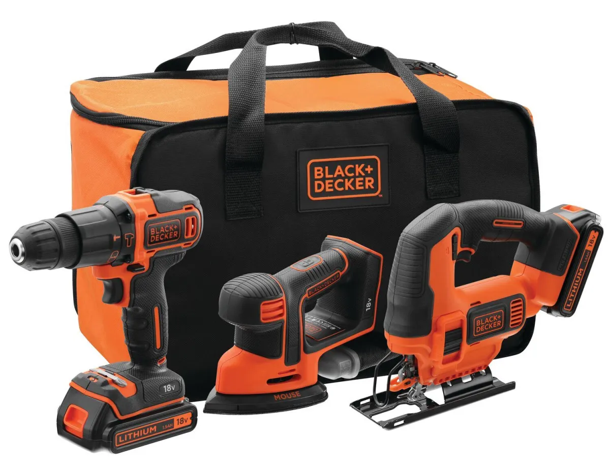 BLACK & DECKER Set aku alata, Udarna bušilica + ubodna testera + brusilica 18V 1,5 Ah BCK31S1S