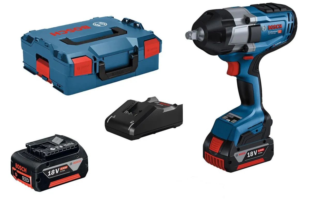 BOSCH Aku udarni odvrtači GDS 18V-1000 u L-BOXX 136 sa 2 x  GBA 18V 5.0Ah, brzi punjač