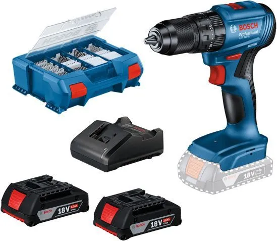 BOSCH Akumulatorska bušilica GSB 185, 2x2.0Ah + 82-delni set pribora u koferu