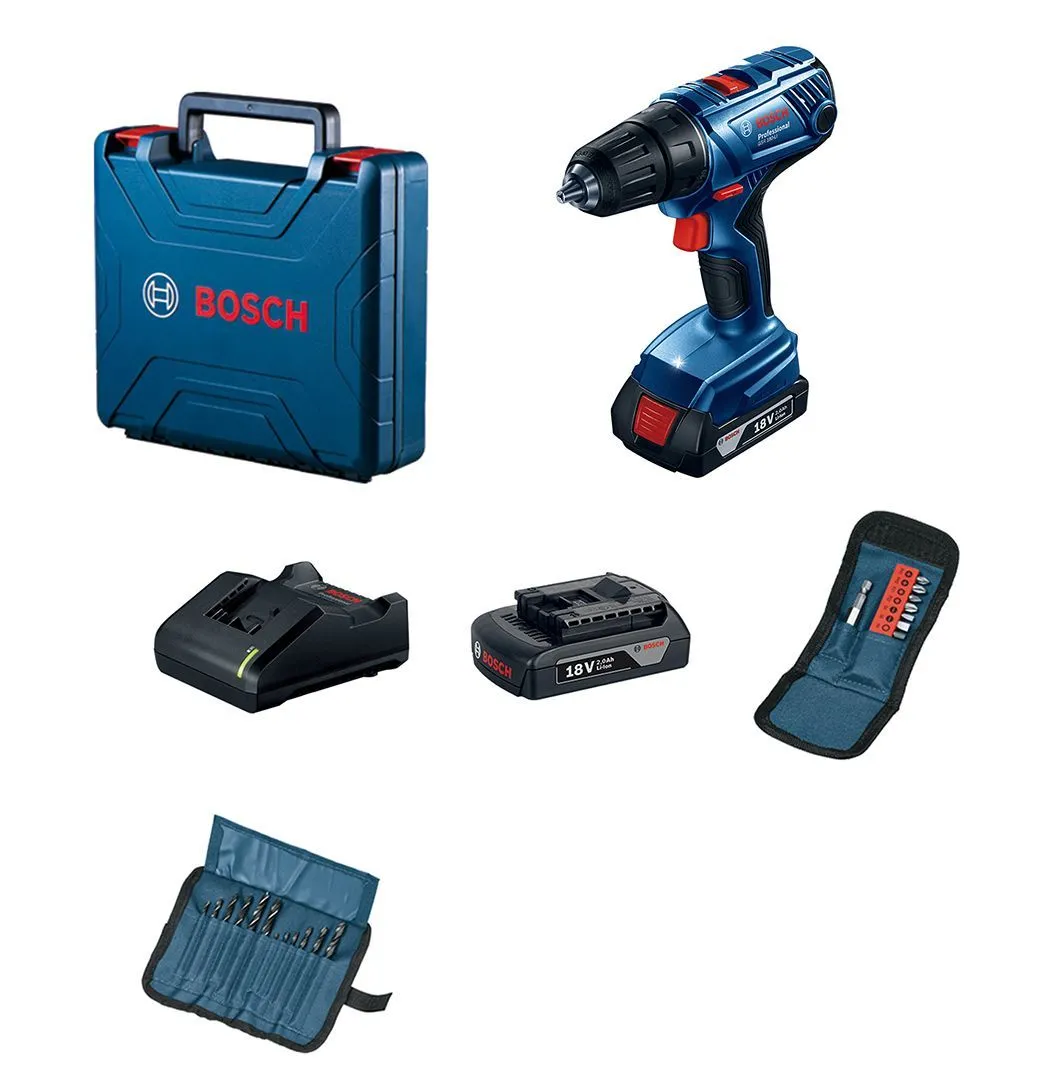 BOSCH Akumulatorska bušilica - odvrtač GSR 180-Li, 18V, 2x2,0Ah u koferu + 23-delni set pribora